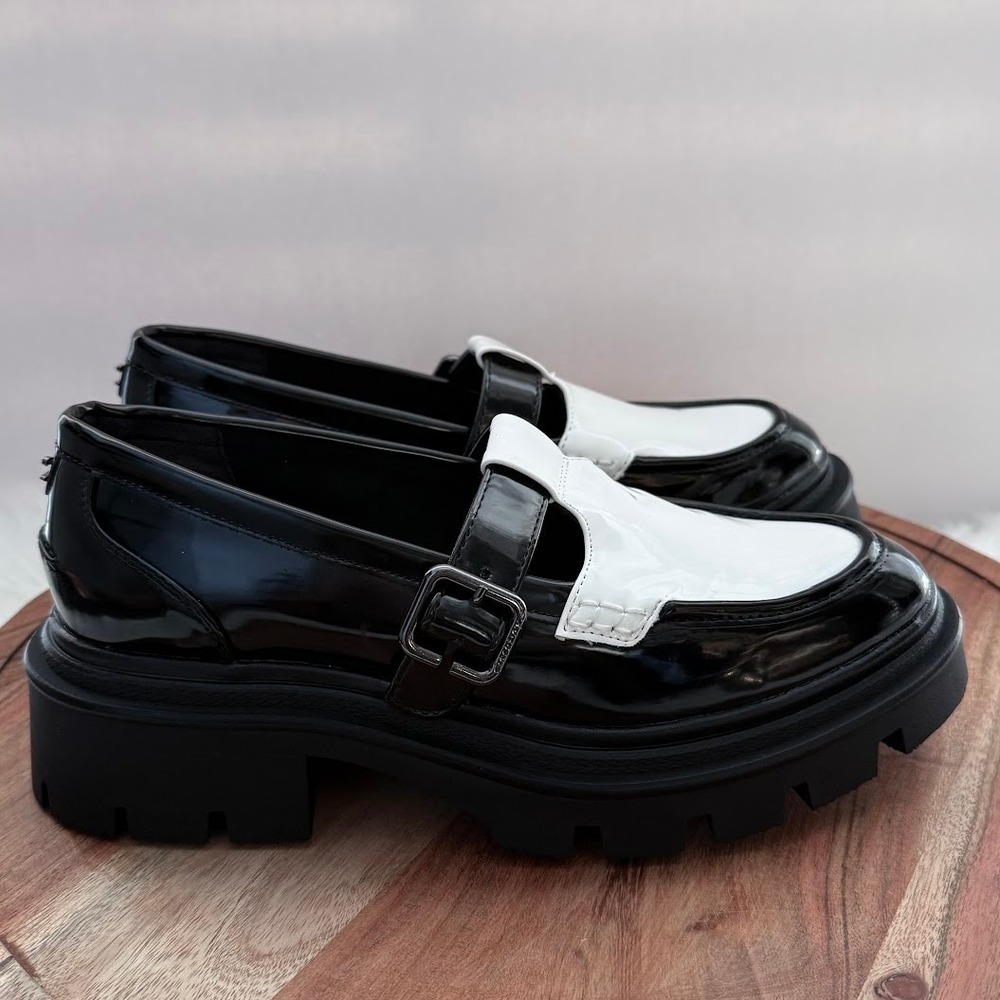 Circus NY by Sam Edelman Black White Patent‎ Chunky Lug Sole Loafers Size 8
